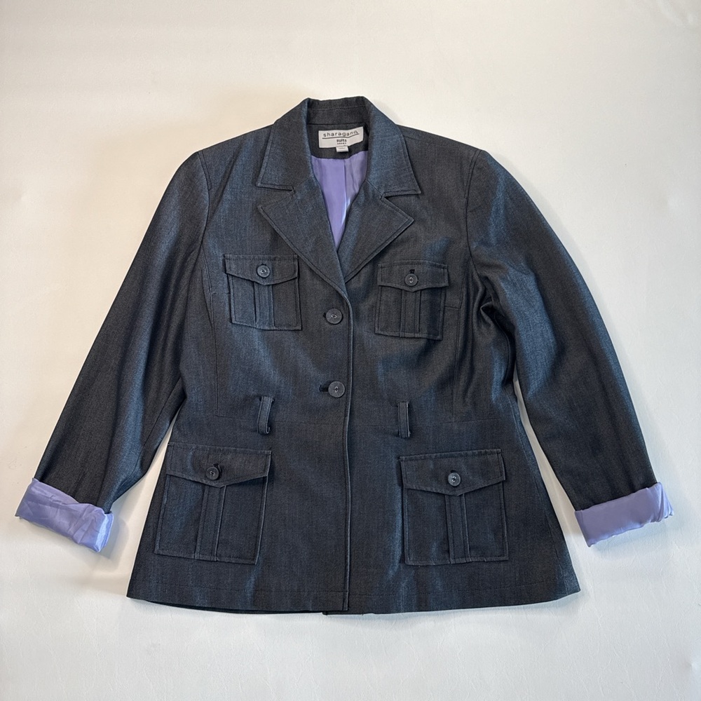 Sharagano Charcoal Blazer with Lavender Accents